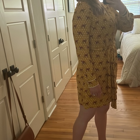 Anthropologie Forest Friends Fox Print Polka dots Mini Dress size US 4 with belt - Picture 6 of 16